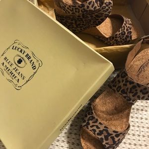 Lucky Brand Leopard Wedge Sandals - 8.5